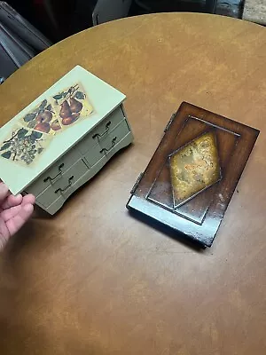 Lot Of 2 Vintage Middle Large Trinket Jewelry Wooden Box Handmade Carved Chests • $12