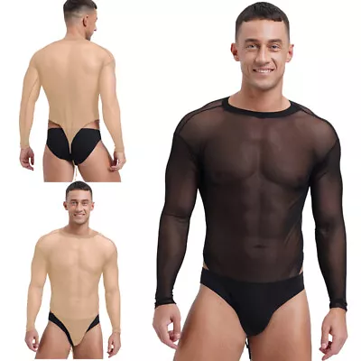 Mens Bodysuit Long Sleeve Leotard Slim Fit Jumpsuit Lingerie Costume T-Shirt • $9.48