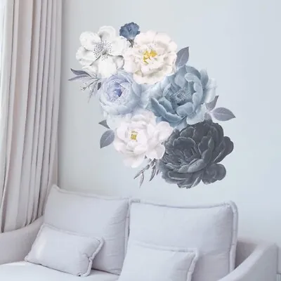 £7.09 • Buy Large Blue Rose Flower Art Wall Sticker Living Room Home Background DIY Decal