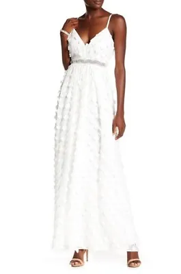 Nicole Miller Floral-Applique Gown Size 10 White 147343 • $191.25