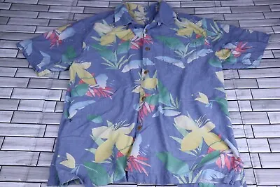 Tommy Bahama 100% Silk Camp Shirt Mens XL Hawaiian Floral AOP Embroidered Blue • $17