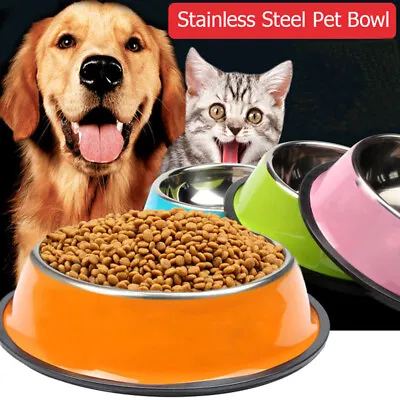 £4.13 • Buy Dog Bowls Non Slip Stainless Steel Indoor Outdoor Puppy Dish Water Food Feeding