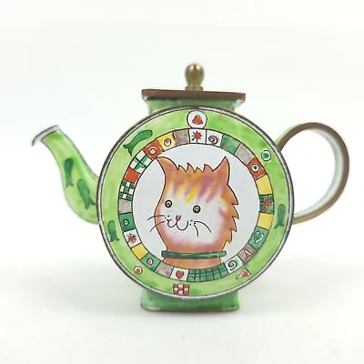 Vintage 1995 TRADE + AID Charlotte Di Vita Enamel Miniature Teapot Cat #96 UK • $49.99