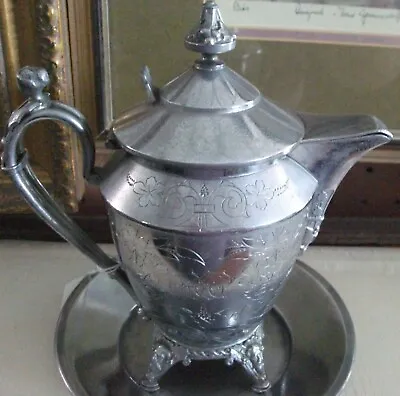 MERIDAN SILVERPLATE 1887 Victorian Footed Syrup Pot Engraved Antique Estate • $48