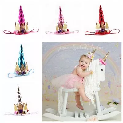 Easter Tiara Unicorn Horn Rainbow Christmas Hair Band Baby Flower Headband • $15.50