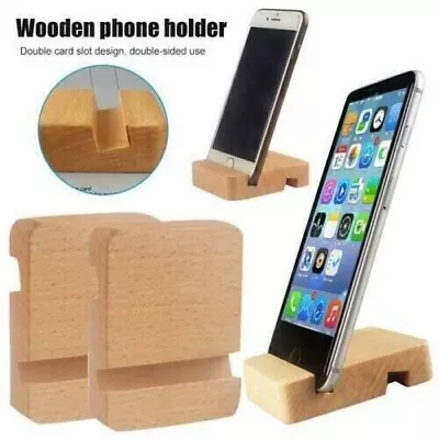 Universal Wooden Mobile Phone/Tablet Desk Stand Holder Wooden For Samsung IPhone • £2.49