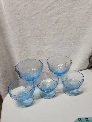 $9.99 • Buy 1960’s Morgantown Crinkle Blue Tall Sherbet Glasses Set Of 5