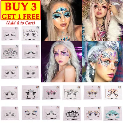 Face Gems Adhesive Glitter Crystal Tattoo Sticker Festival Party Body Eye Makeup • £1.79