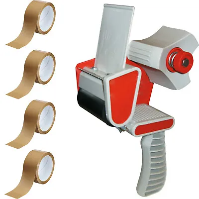 1 TAPE GUN DISPENSER+4 ROLLS BROWN BUFF PACKAGING PARCEL TAPE PACKING 50mm X 66m • £7.95