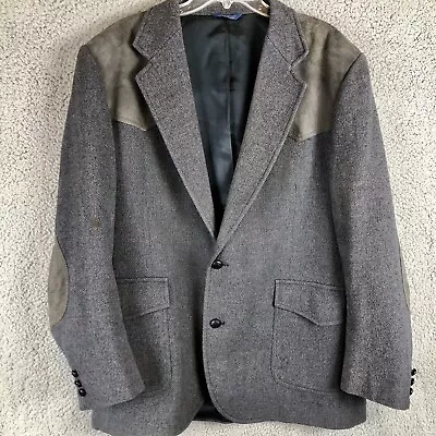 Pendleton Men's Sz 44 Gray Tweed Wool Leather Western Elbow Patch Jacket Blazer • $36.51