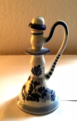 Vtg Delft Blue Hand Painted Vinegar Or Oil Cruet Decanter Bottle Stopper • $16.95