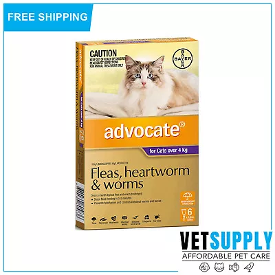 Advocate For Cats Over 4Kg Purple  6 Pack Fleas Heartworms Worms Full Protection • $82.56