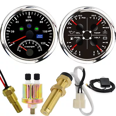 85mm GPS Speedometer With Tachometer And 85mm 4 In 1 Gauge Fuel Level Water Volt • $133.23