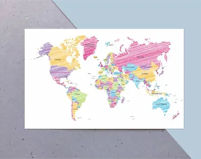World Map Colourful Print Poster Matte Print Matte Paper Sizes A3 To A0 • £26.99