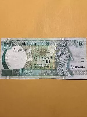 Malta 10 Maltese Liri Current Circulated Paper Money - 1994 Issue - Rare • $25.99