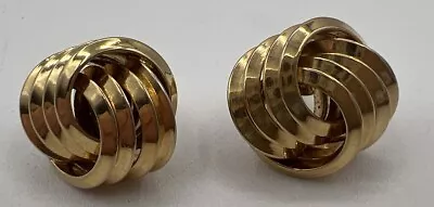 Vintage MONET RIBBED SWIRL GOLD TONE KNOT Pierced EARRINGS • $13.95