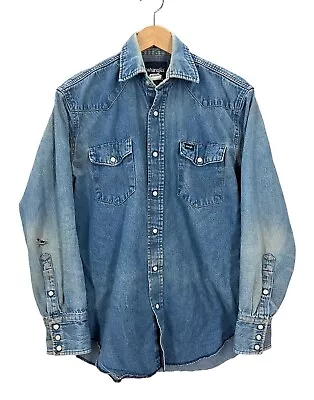 Vintage Wrangler Blue Denim Pearl Snaw Western Shirt Medium • $29.99