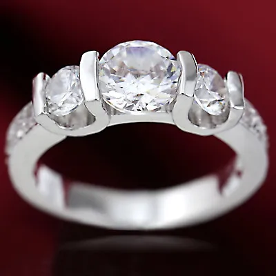 $12.99 • Buy 18k White Gold Gf Trilogy Diamond Simulated Solid Women Engagement Wedding Rings