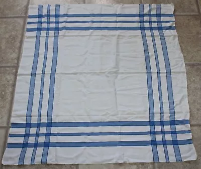 Vintage Tablecloth - White With Blue Stripe Design 39 1/4 X42 1/2  • $26.99