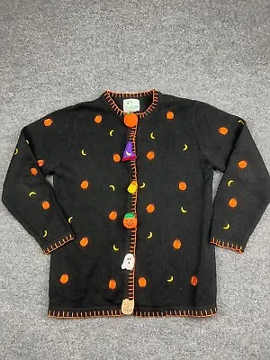 The Quacker Factory Cardigan Women's Small Black Halloween Sweater Snap Up • $25.50