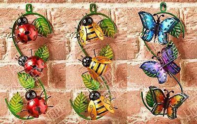 £11.95 • Buy Metal Wall Art Bumble Bee Butterfly Ladybird Leaves Hooks Outdoor Garden Fence