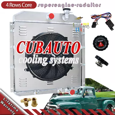 4-Rows Aluminum Radiator Shroud Fan For 1955-1959 GMC Truck 5.2L 5.3L 5.7L 6.1L • $309