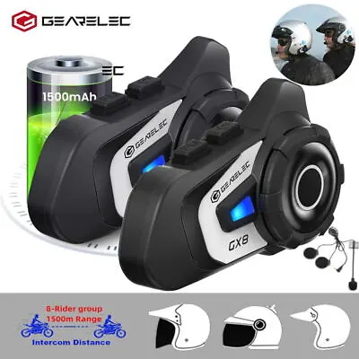 2PCS Motorcycle Intercom 8-Riders 1500m Bluetooth Helmet Headset Interphone FM • $89.99