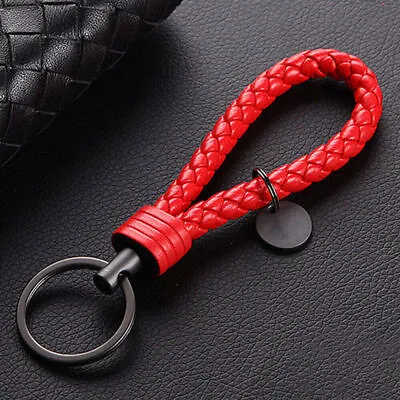 Red Keychain Leather Rope Strap Weave Keyring Key Ring Key Chain Car Accessories • $6.89