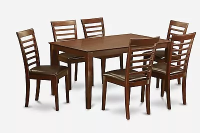 6pc Dining Set Capri 36x60 Dining Table + 6 Milan Faux Leather Chairs Mahogany • $830