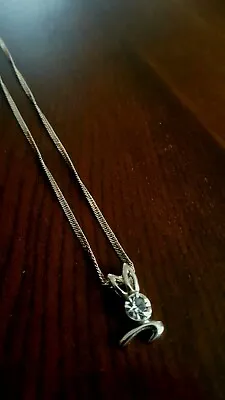 £2.45 • Buy Pretty Silver Tone Rabbit/Bunny Sparkly Clear Crystal Necklace