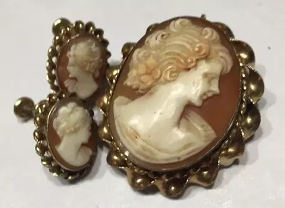 Vtg Signed Van Dell Shell Cameo Set 1/20th-12kGF Pin/Pendent Earrings • $65