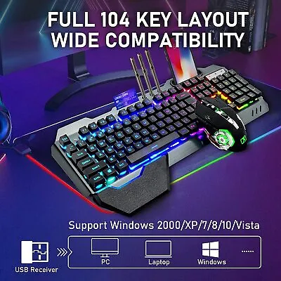 $24.64 • Buy Computer 2.4G Wireless Gaming Keyboard Mouse Combo, Mechanical Feel RGB/Rainbow