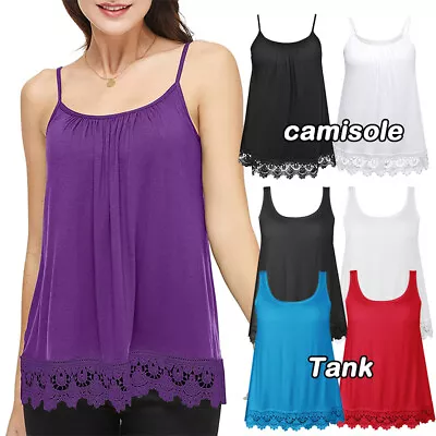 Ladies Cami With Built In Bra Cup Casual Flowy Swing Pleated Sleeveless Tank Top • £18.79