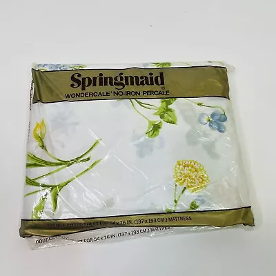 Vintage Springmaid Wondercale Floral Double Fitted Sheet No-Iron Percale USA • $25