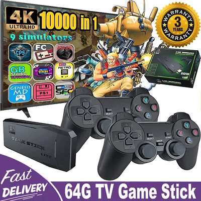 4K HDMI TV Video Game Stick Retro Console 20000+Video Game+2 Wireless Controller • £26.90