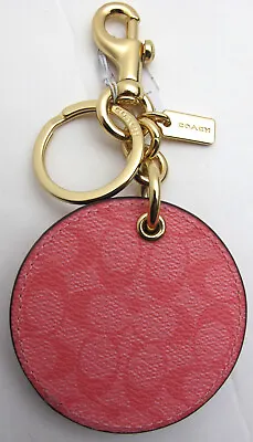 NWT COACH Signature Mirror Bag Charm Split Key Ring Dogleash Pink Lemonade 77961 • $65.07