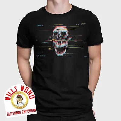 Skull Glitch TV T-Shirt Retro Tee 70s 80s 90s  Classic Gift Horror Zombie Love • £10.82