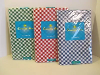 NIP Elrene Plaid Gingham Checked Red Blue Green Vinyl Kitchen Party Tablecloth • $8.99