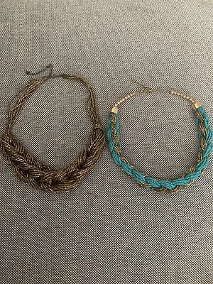 H&M Statement Necklace Lot Of 2 Brown Grown Turquoise • $12