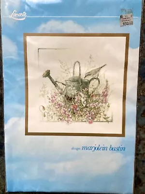 Marjolein Bastin WATERING CAN BIRD WILDFLOWERS Counted Cross Stitch KIT Lanarte • $59.95