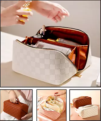 Luxury Cosmetic Pouch Checkered Makeup Bag Travel Toiletry Organizer For Women • $13.88