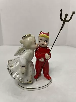 Lefton Angel Kissing Devil Figurine K1055 Complete With Pitchfork Vintage Mint! • $140