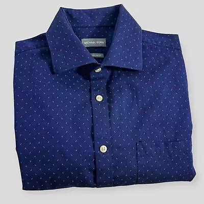 Michael Kors Men's Regular Fit Dress Shirt Size 16.5 34/35 Blue Dotted Print • $8.95