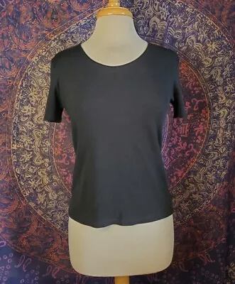 St. Michael Marks & Spencer Black Cotton Blend Ribbed Short Sleeve Womens 12 UK  • £8.69