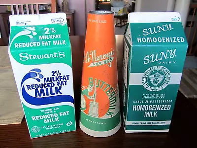 3) 1960s STATE UNIVERSITY OF NEW YORK Dairy COLLEGE Milk SUNY Bottle CARTON Cone • $10.50