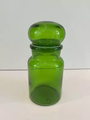 Vintage Apothecary Green Glass Jar ~ Bubble Lid Container Made In Belgium 7” • $12.50