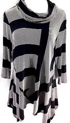 Monroe & Main Black White Funky Chic Comfy XL Knit Womens Tunic Asymmetrical Hem • $34.99