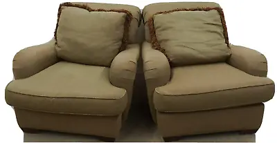 Pair Of Baker Upholstered Club Armchairs Lounge Chairs With Matching Pillows • $999