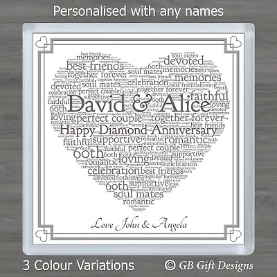 £4.25 • Buy Personalised Diamond Wedding Anniversary 60th Word Art Coaster Gift