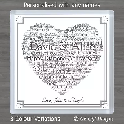 £4.25 • Buy Personalised Diamond Wedding Anniversary 60th Word Art Coaster Gift